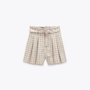 Zara High Waisted Checkered Cotton Shorts W/ Tie | Size Medium